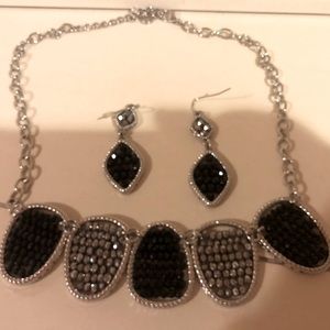 Black and Silver Necklace with matching Earrings